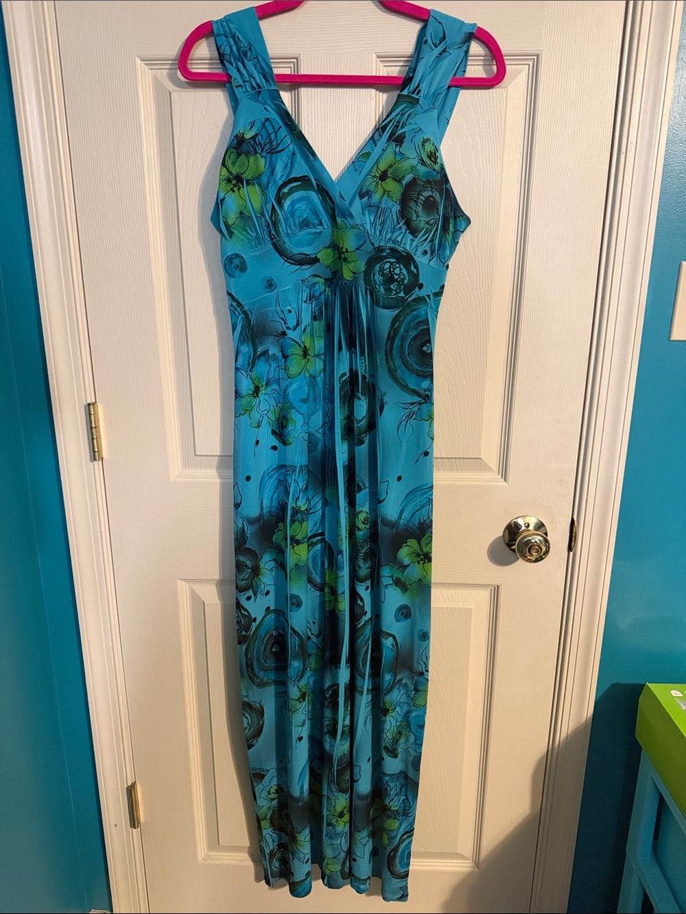 Blue Floral V-Neck Maxi Dress